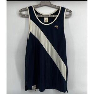 TRACKSMITH Van Cortlandt Singlet - Navy Blue with White Stripe - Men's Large